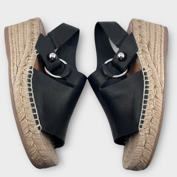 RAG & BONE black leather Arc Wedge peep toe espadrille sandals size 38.5 - Picture 6 of 7